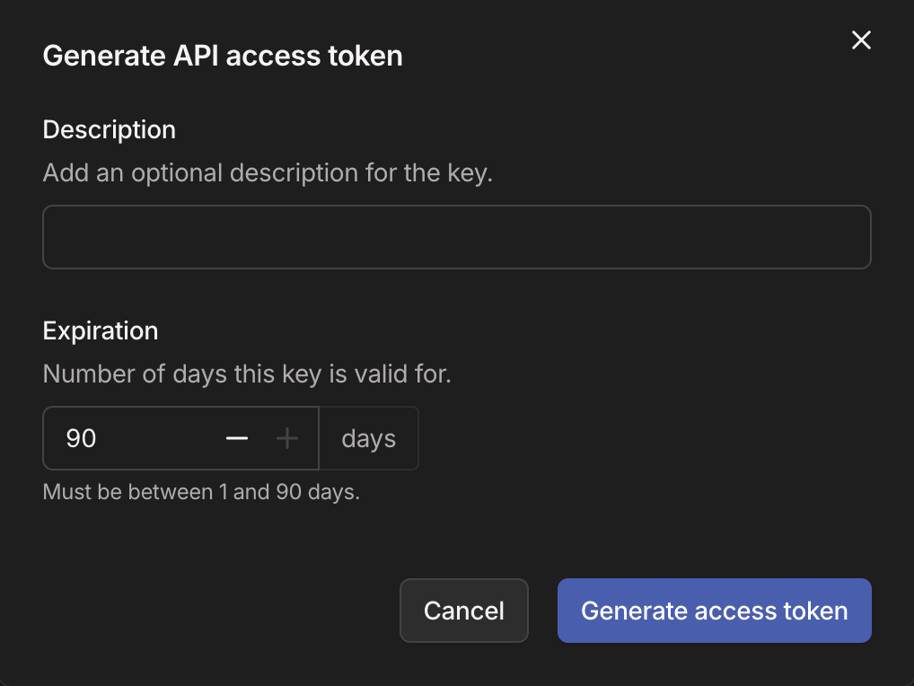 Generarea dialogului token de accesAPIîn consola de administrare Tailscale